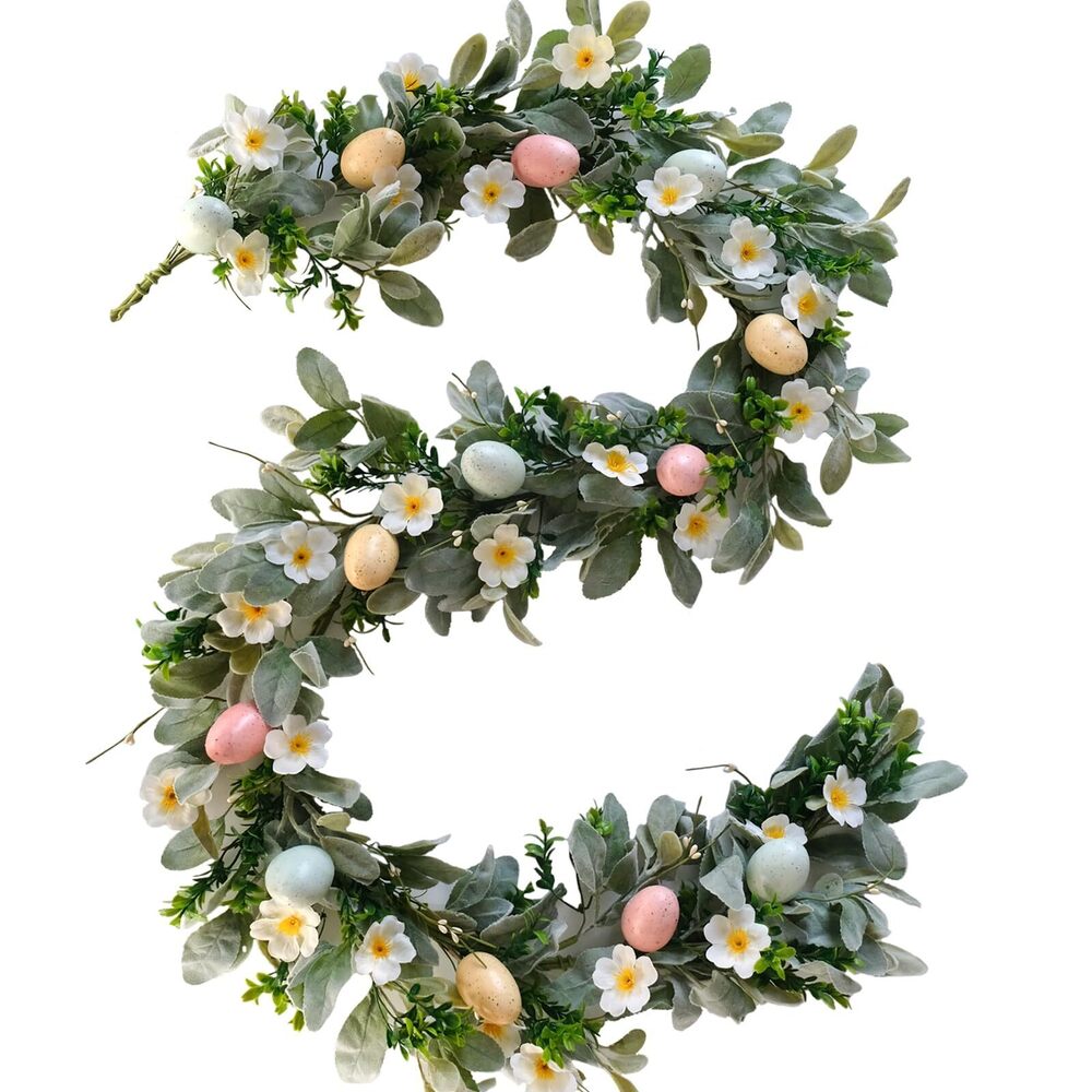 1725 5.9 Feet Easter Eggs Wild Flowers Garland Wreath for Front Door